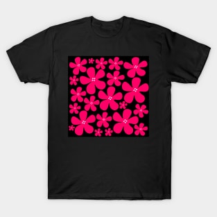 Pink and black floral flowers pattern T-Shirt